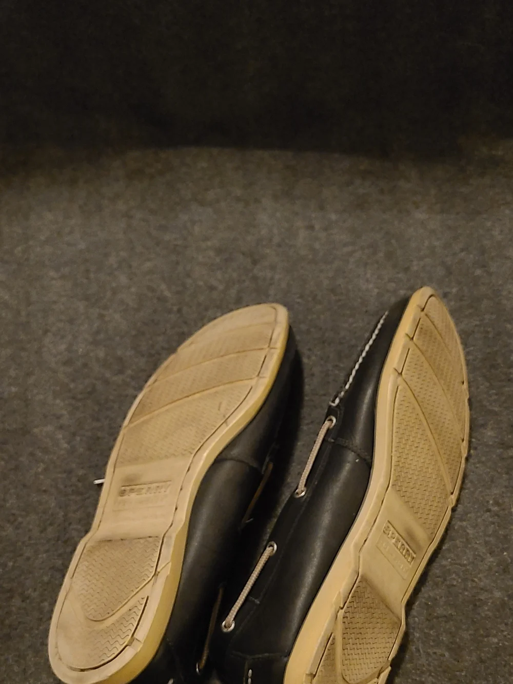 Sperry Top-Sider Men's Size 13 Black Leather Beige Stitch Slip-On Shoes